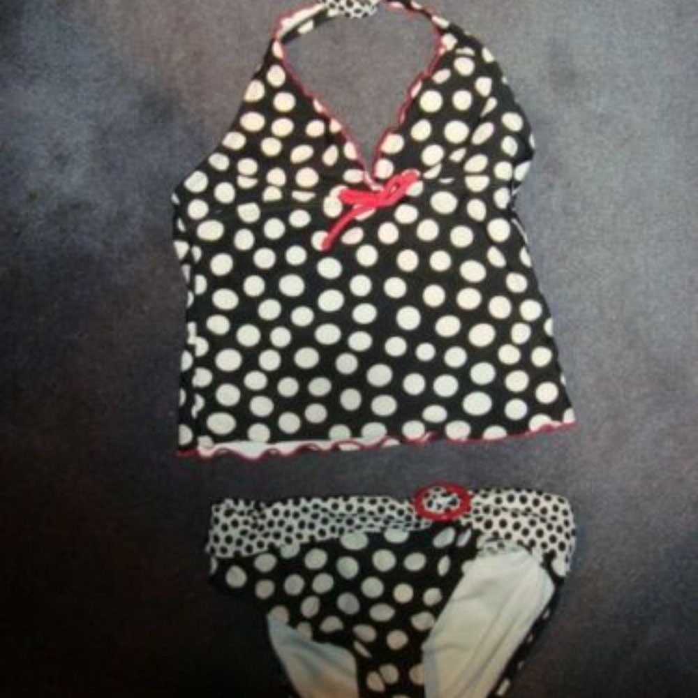 MISS ATTITUDE BLACK WHITE RED POLKA DOT TANKINI